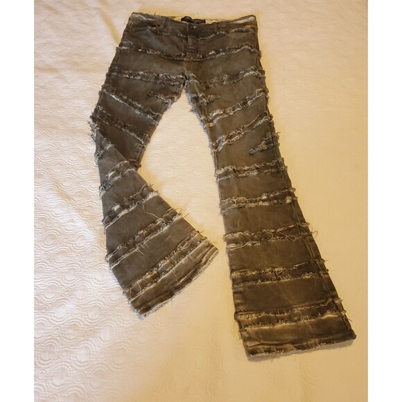 Valabasas Mens Jeans Size 40 Black Stacked Distressed Denim Flares - Picture 2 of 12